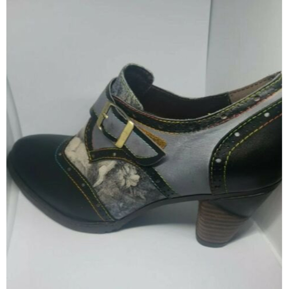 CrazycatZ Leather Pumps,Womens Colorful Vintage Block Heel Oxford Vintage Shoes - Picture 4 of 8